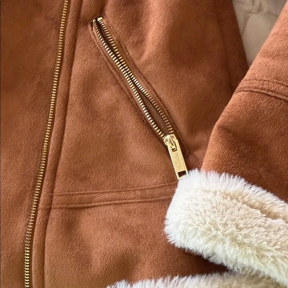 Hollister Chestnut Faux Suede Jacket with Cream Shearling - Picture 4 of 5